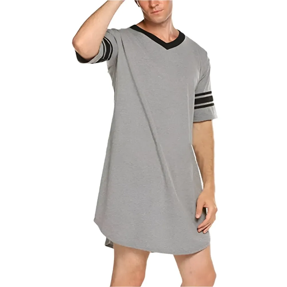 Men's Loungewear: Summer T-shirt, Striped Sleep Dress, Bathrobe.