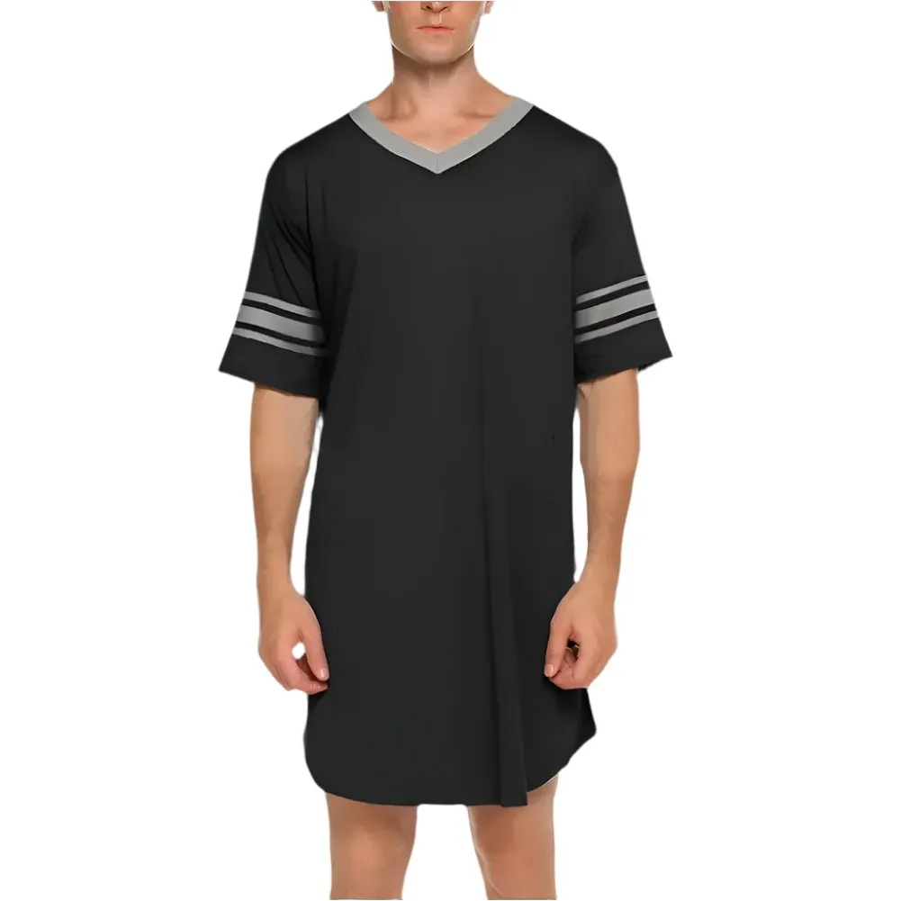 Men's Loungewear: Summer T-shirt, Striped Sleep Dress, Bathrobe.