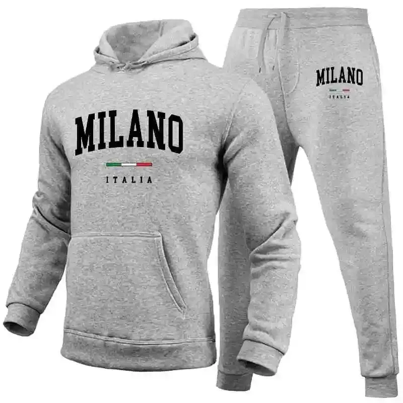 Men's Luxury Milan Print Sports Hoodie Set – Sweatshirt & Jogger Pants, Casual Streetwear Sportswear Outfit