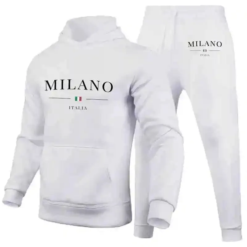 Men's Luxury Milan Print Sports Hoodie Set – Sweatshirt & Jogger Pants, Casual Streetwear Sportswear Outfit