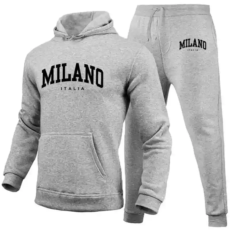 Men's Luxury Milan Print Sports Hoodie Set – Sweatshirt & Jogger Pants, Casual Streetwear Sportswear Outfit