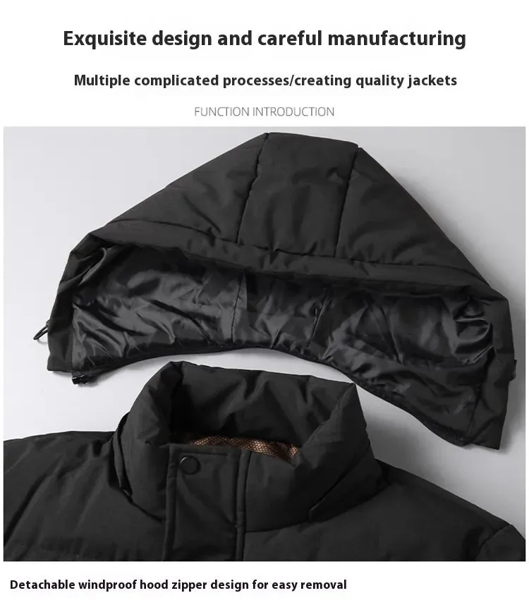 Men's Plus Size Thickened Thermal Long Pure Color Cotton Clothing Coat