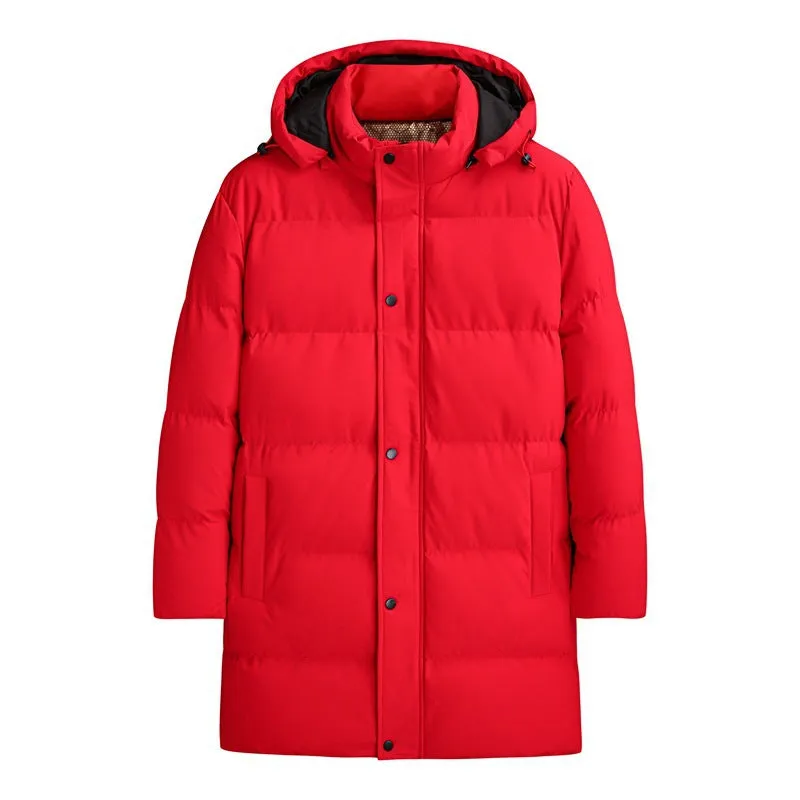 Men's Plus Size Thickened Thermal Long Pure Color Cotton Clothing Coat