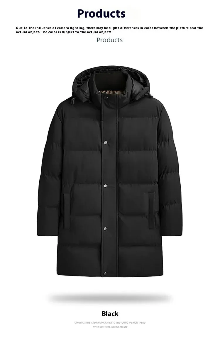 Men's Plus Size Thickened Thermal Long Pure Color Cotton Clothing Coat