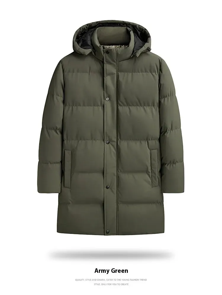 Men's Plus Size Thickened Thermal Long Pure Color Cotton Clothing Coat