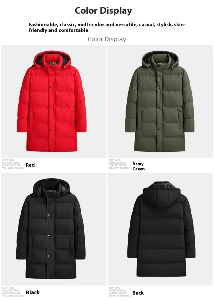 Men's Plus Size Thickened Thermal Long Pure Color Cotton Clothing Coat