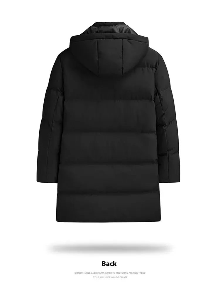 Men's Plus Size Thickened Thermal Long Pure Color Cotton Clothing Coat