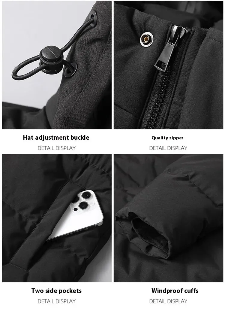 Men's Plus Size Thickened Thermal Long Pure Color Cotton Clothing Coat