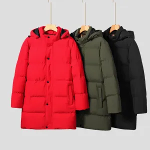 Men's Plus Size Thickened Thermal Long Pure Color Cotton Clothing Coat