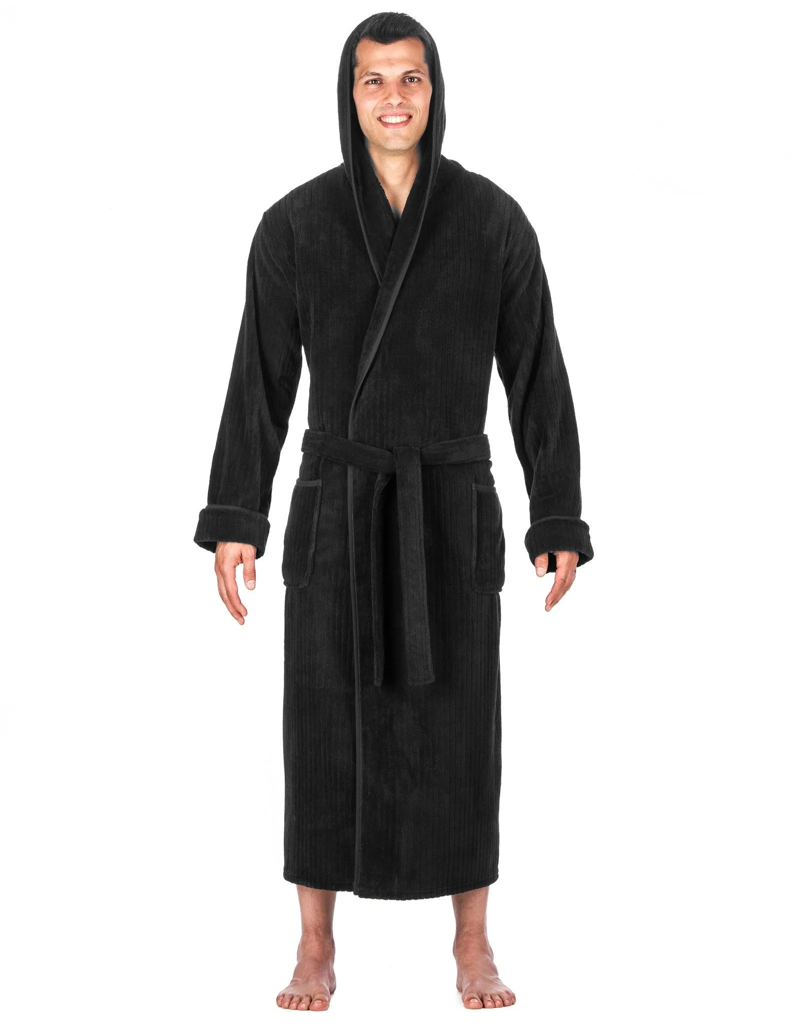 Men's Premium Coral Fleece Long Hooded Plush Spa/Bath Robe