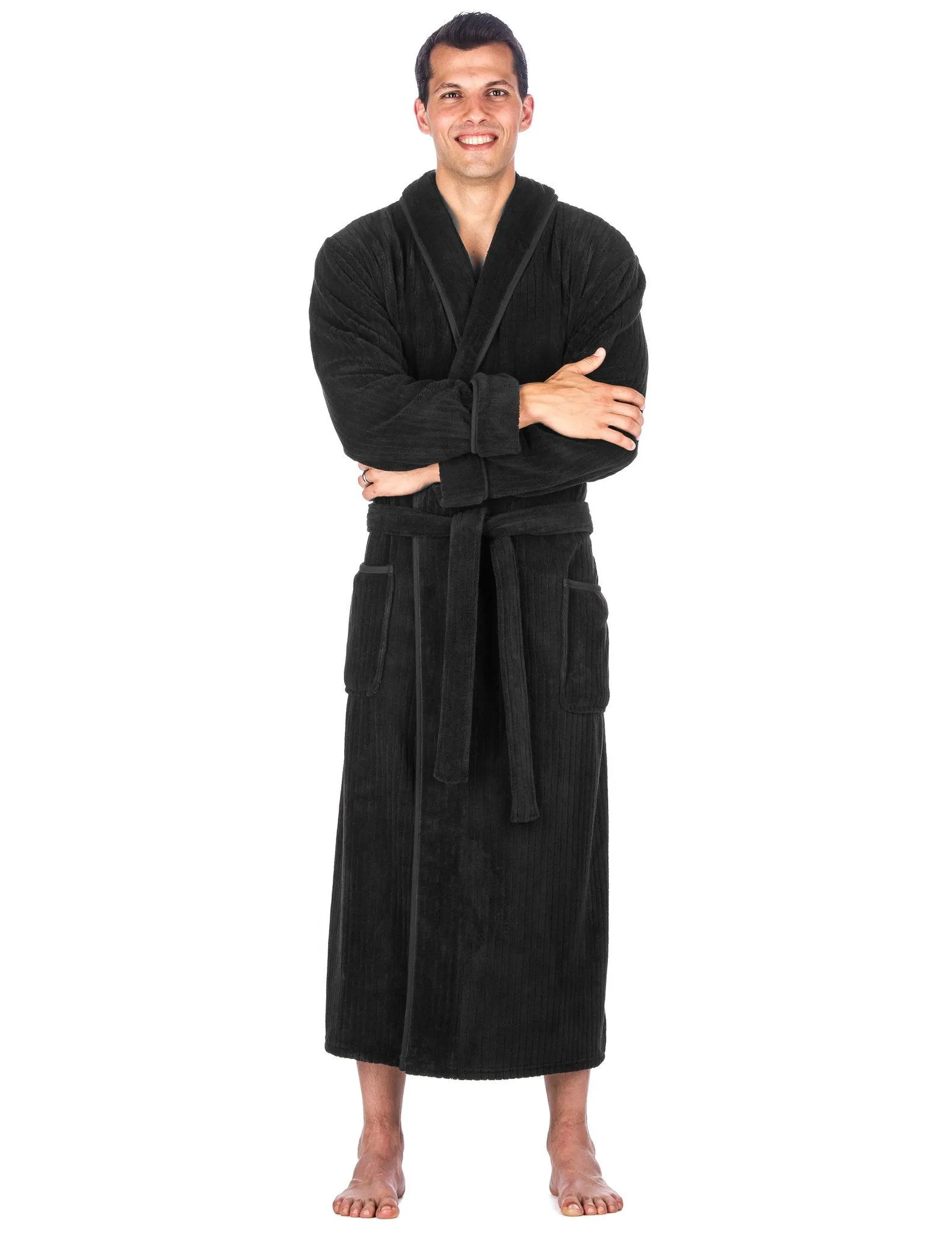 Men's Premium Coral Fleece Long Hooded Plush Spa/Bath Robe