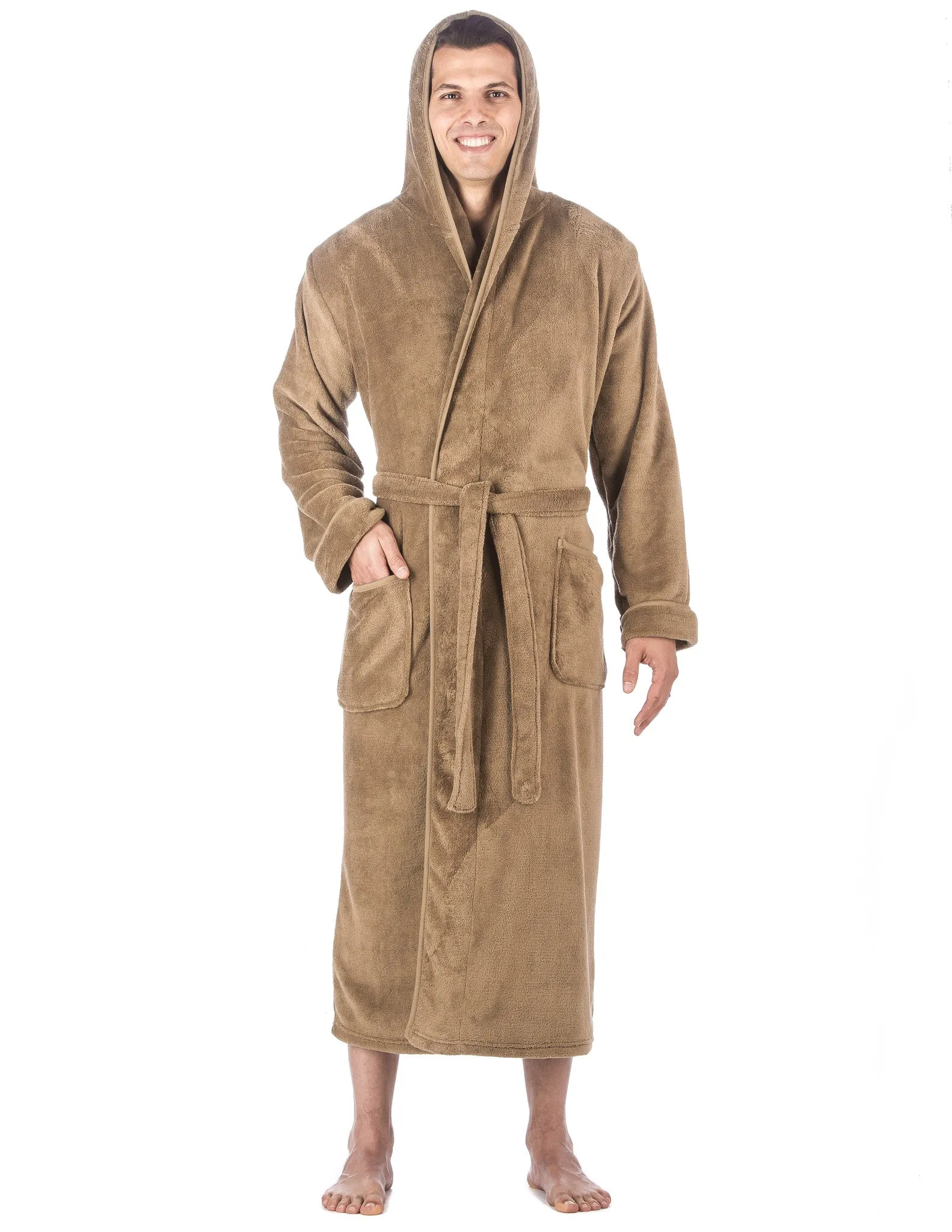 Men's Premium Coral Fleece Long Hooded Plush Spa/Bath Robe
