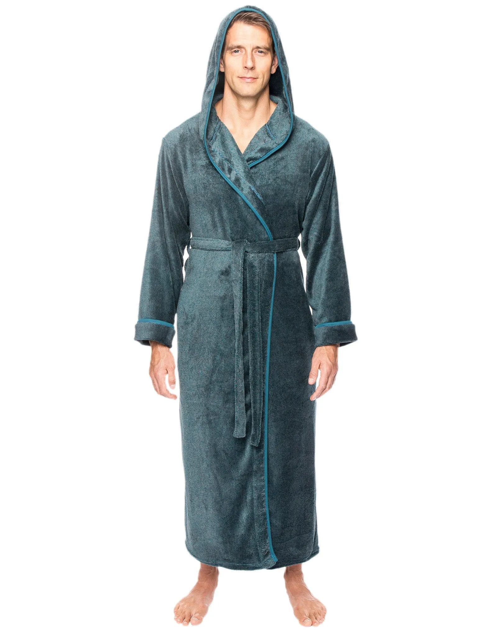 Men's Premium Coral Fleece Long Hooded Plush Spa/Bath Robe