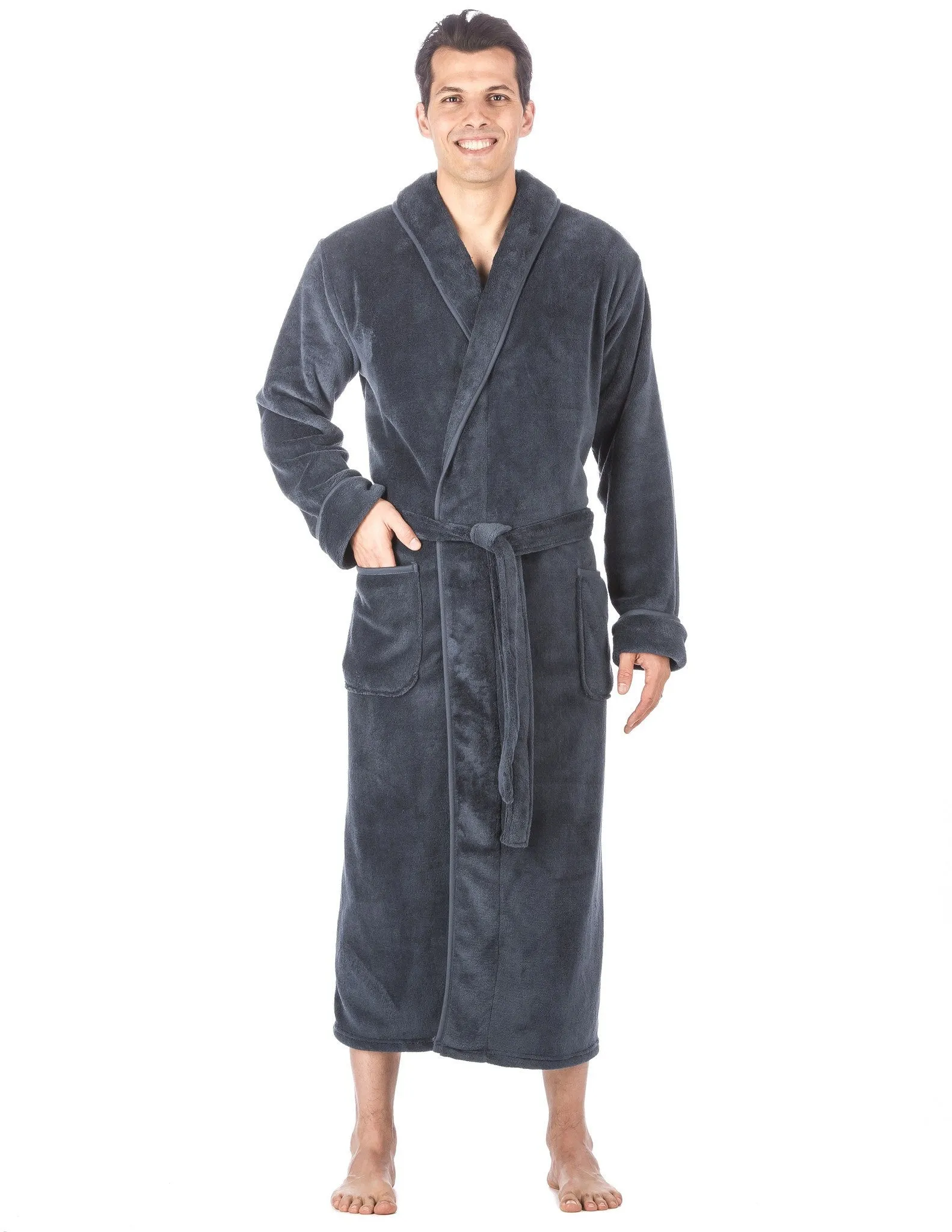 Men's Premium Coral Fleece Long Hooded Plush Spa/Bath Robe