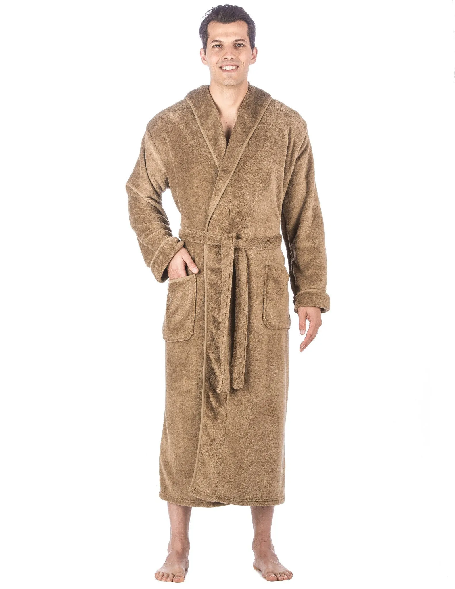 Men's Premium Coral Fleece Long Hooded Plush Spa/Bath Robe