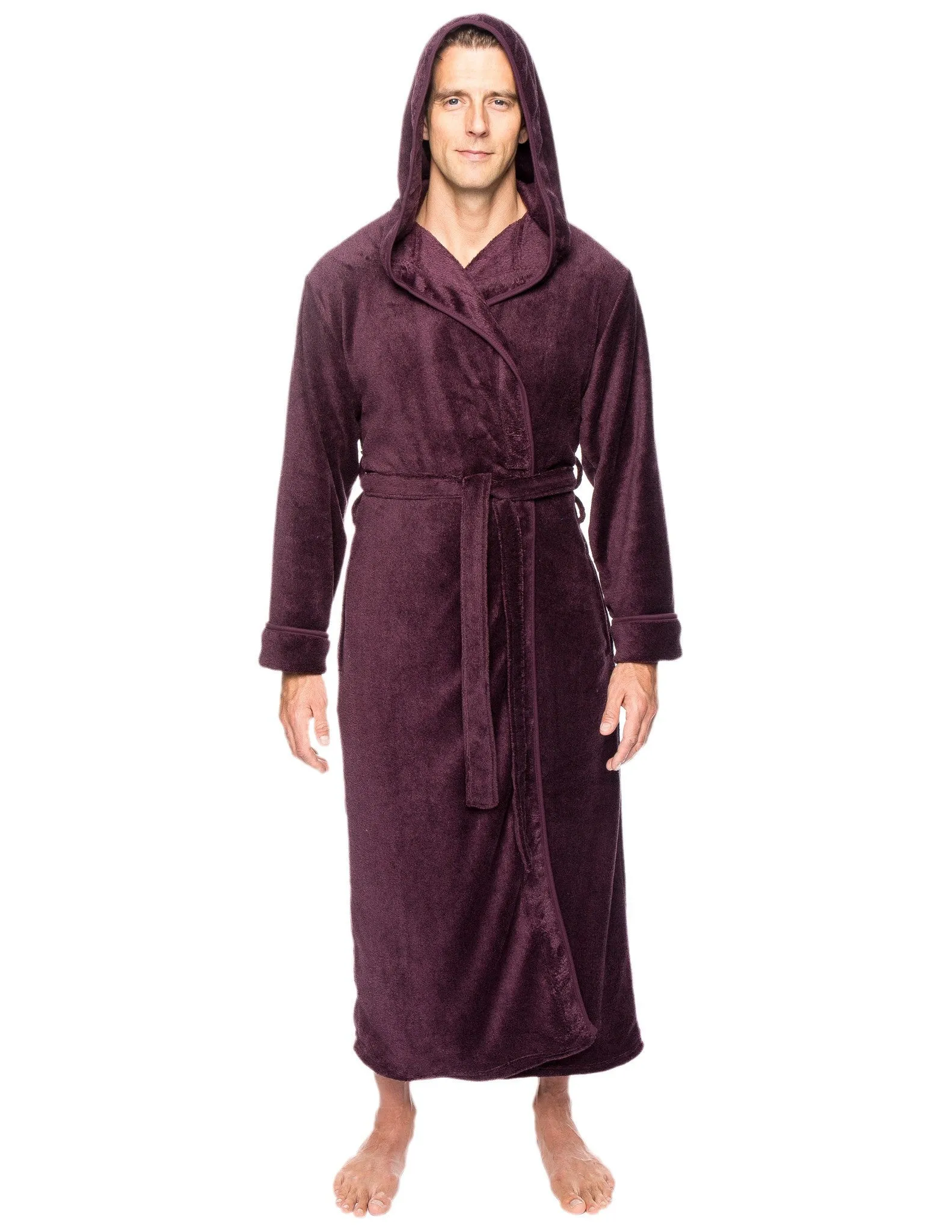 Men's Premium Coral Fleece Long Hooded Plush Spa/Bath Robe