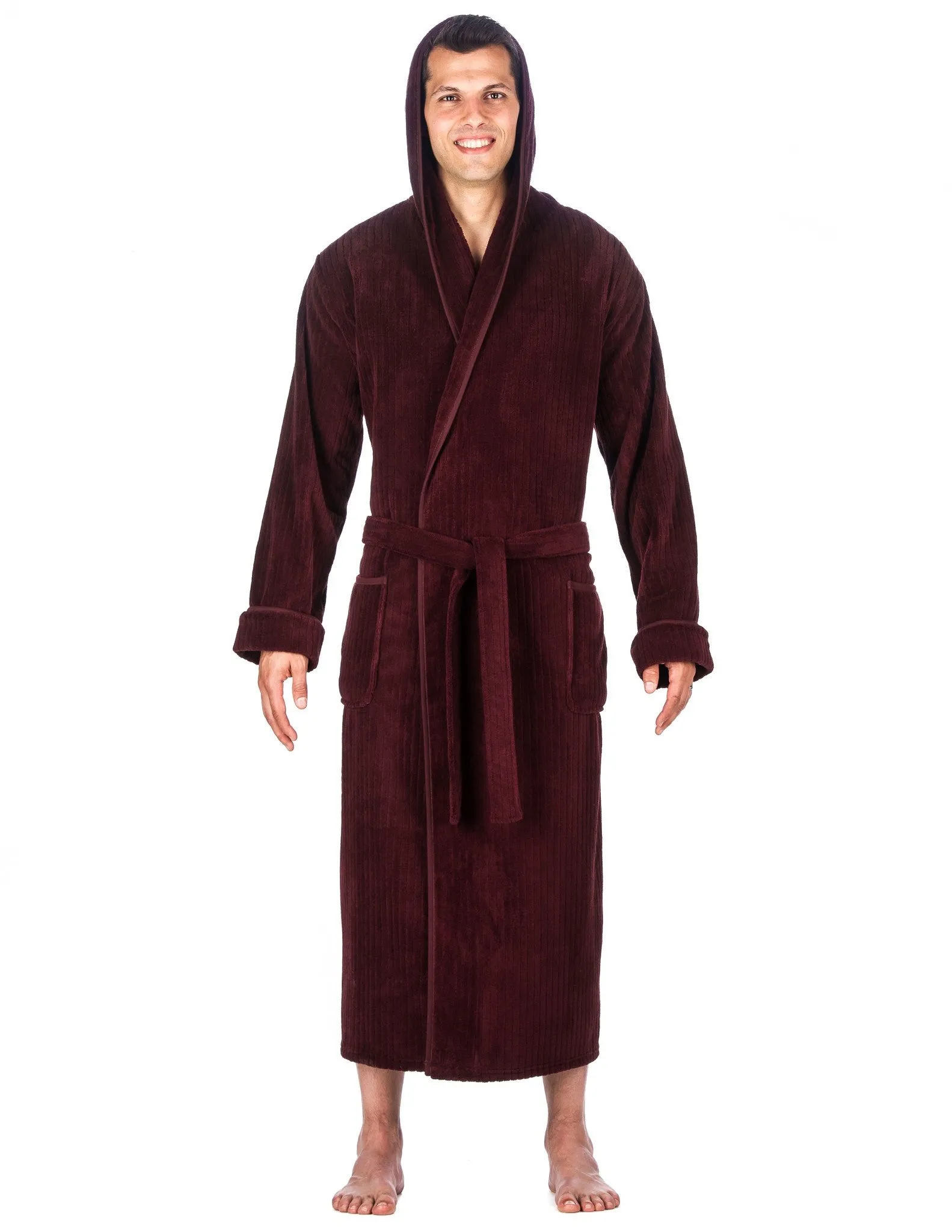Men's Premium Coral Fleece Long Hooded Plush Spa/Bath Robe
