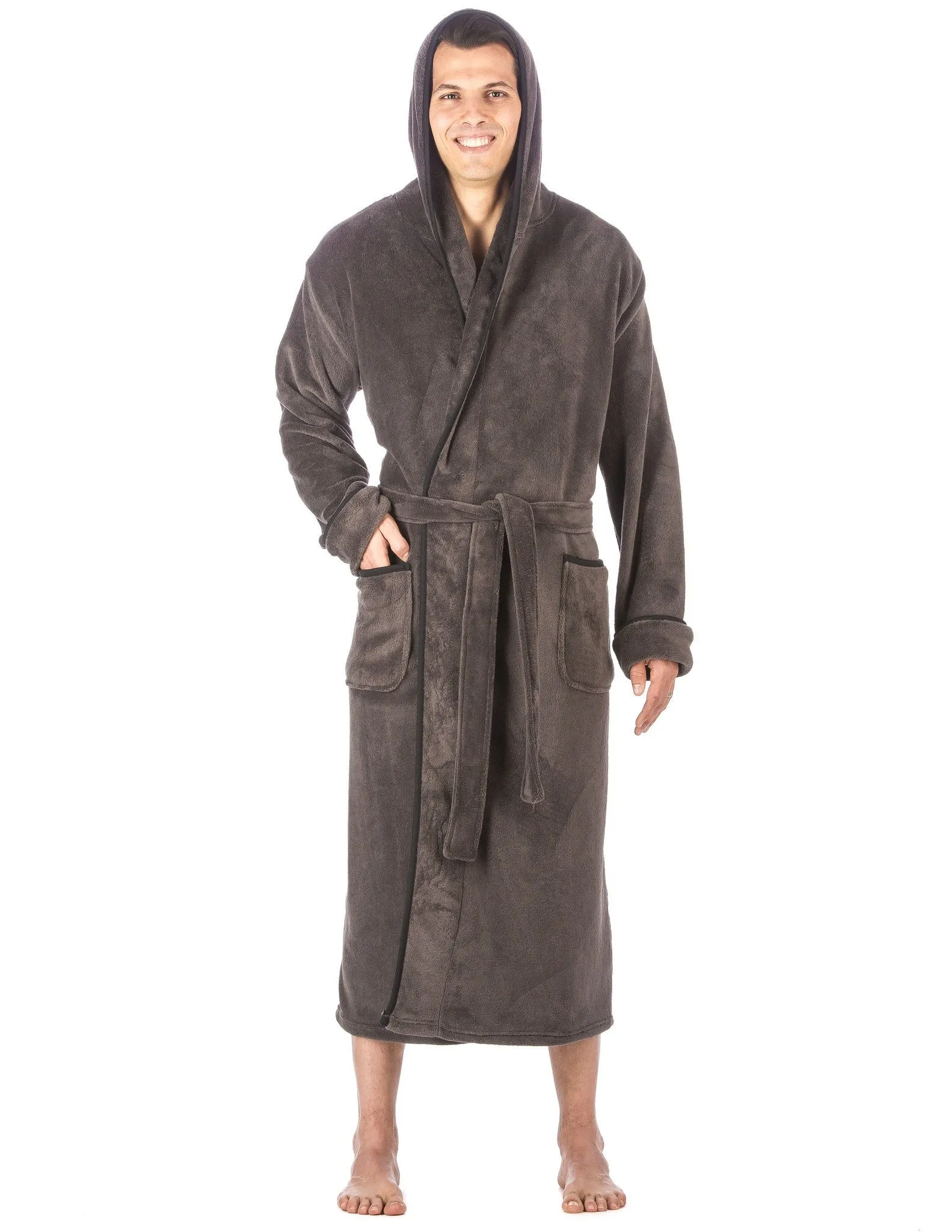 Men's Premium Coral Fleece Long Hooded Plush Spa/Bath Robe