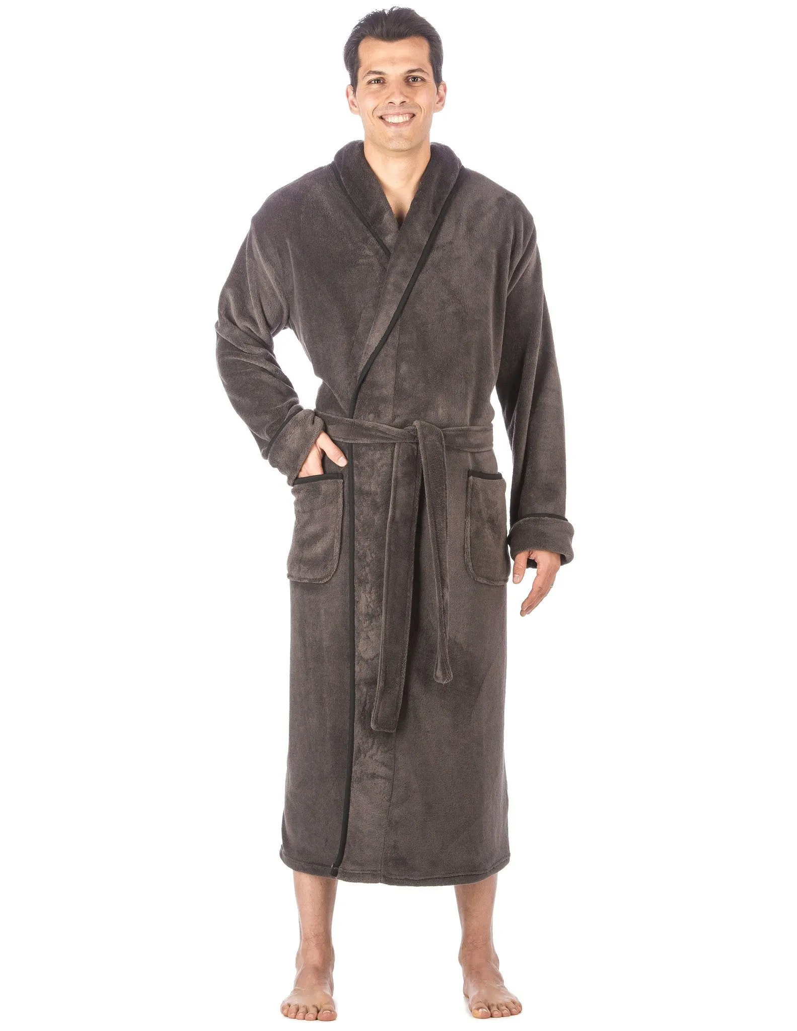 Men's Premium Coral Fleece Long Hooded Plush Spa/Bath Robe