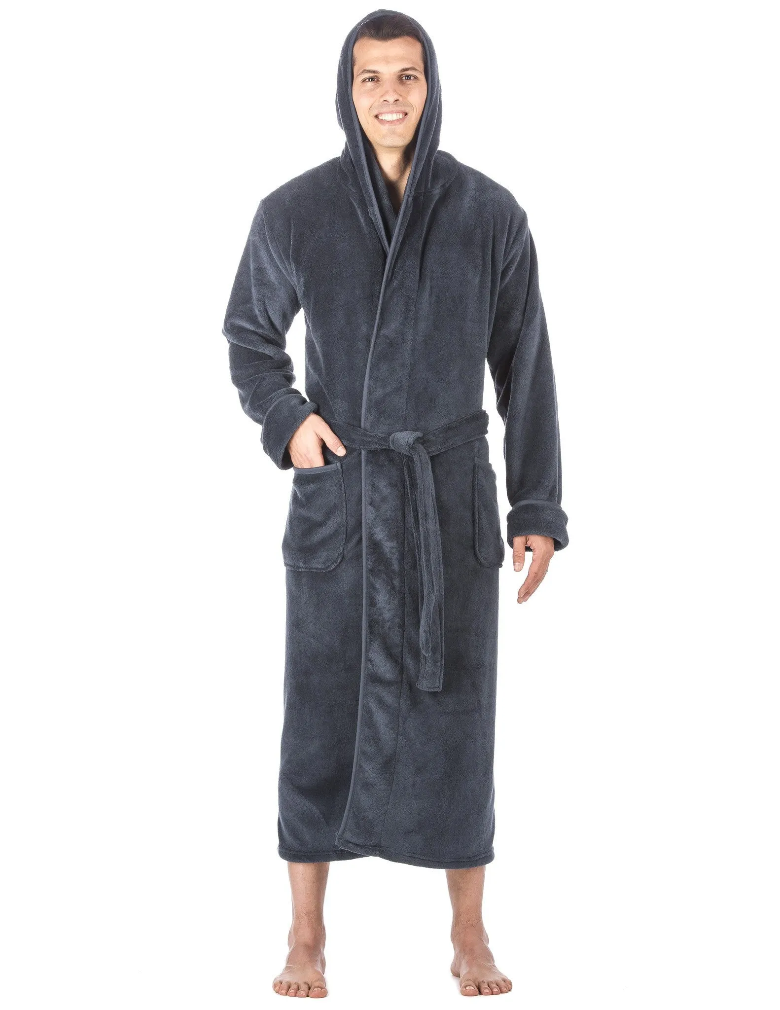 Men's Premium Coral Fleece Long Hooded Plush Spa/Bath Robe
