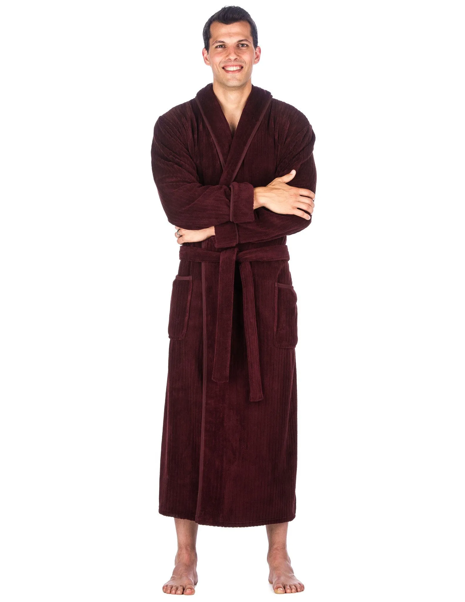 Men's Premium Coral Fleece Long Hooded Plush Spa/Bath Robe