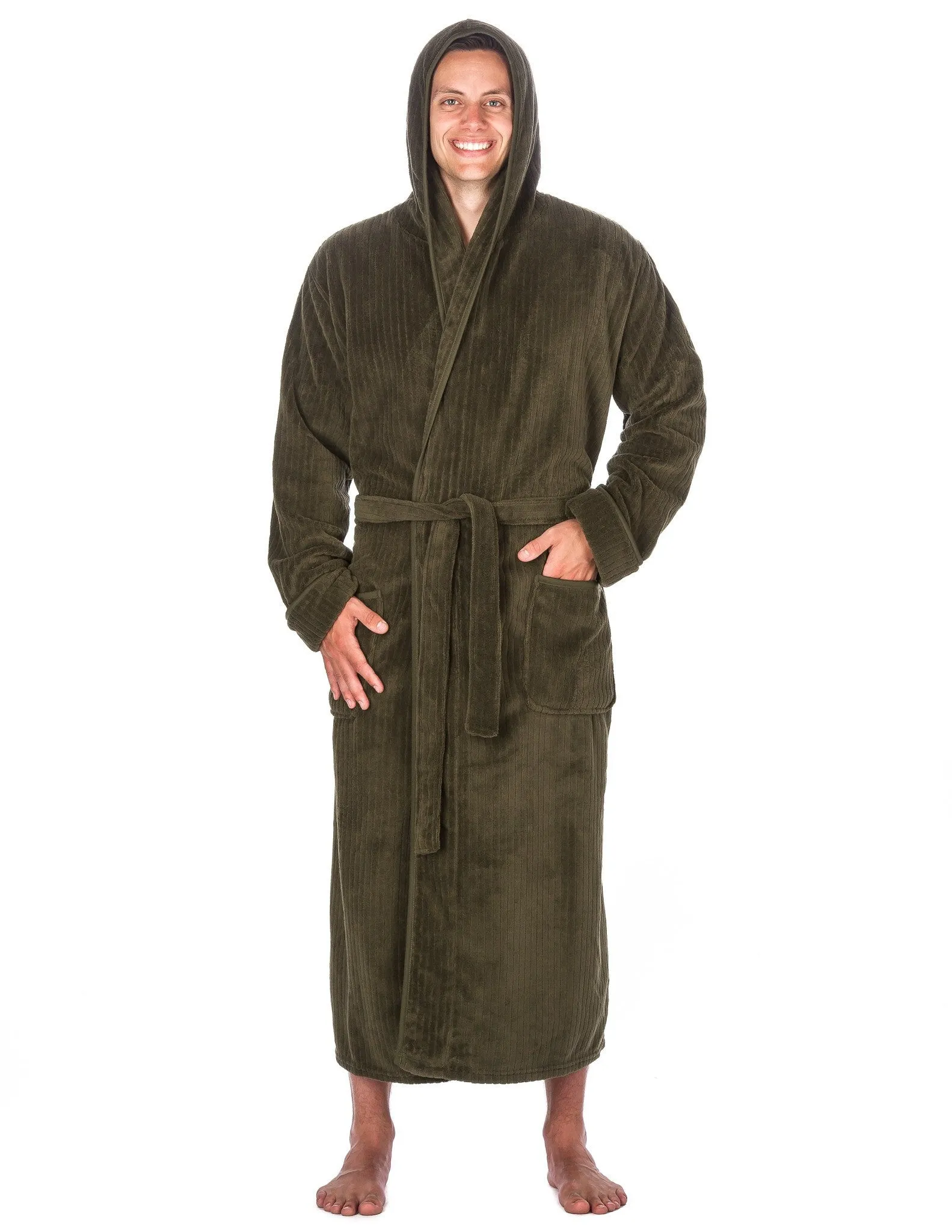 Men's Premium Coral Fleece Long Hooded Plush Spa/Bath Robe