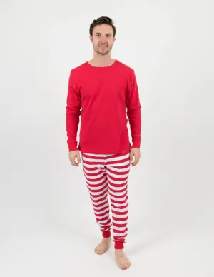 Mens Red Top & White Stripes Pajamas