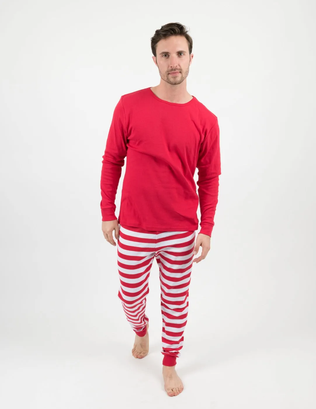Mens Red Top & White Stripes Pajamas