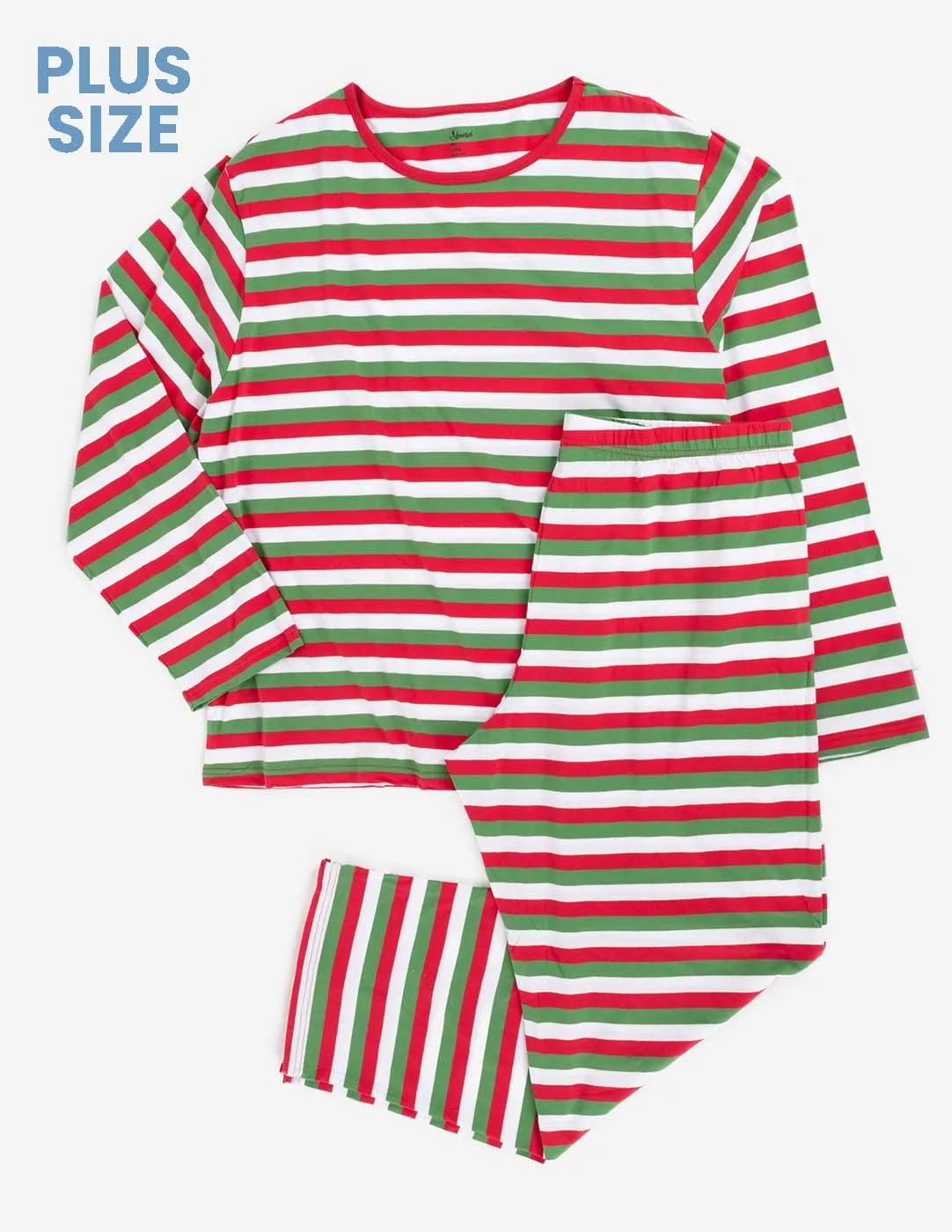 Mens Red White & Green Stripes Two Piece Cotton Pajamas