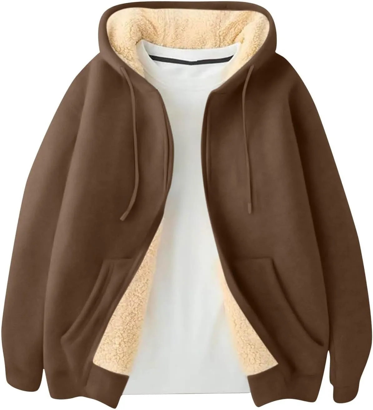 Mens Sherpa Hoodie Zip Up Heavyweight Warm Sweatshirt Winter Thermal Fleece Hooded