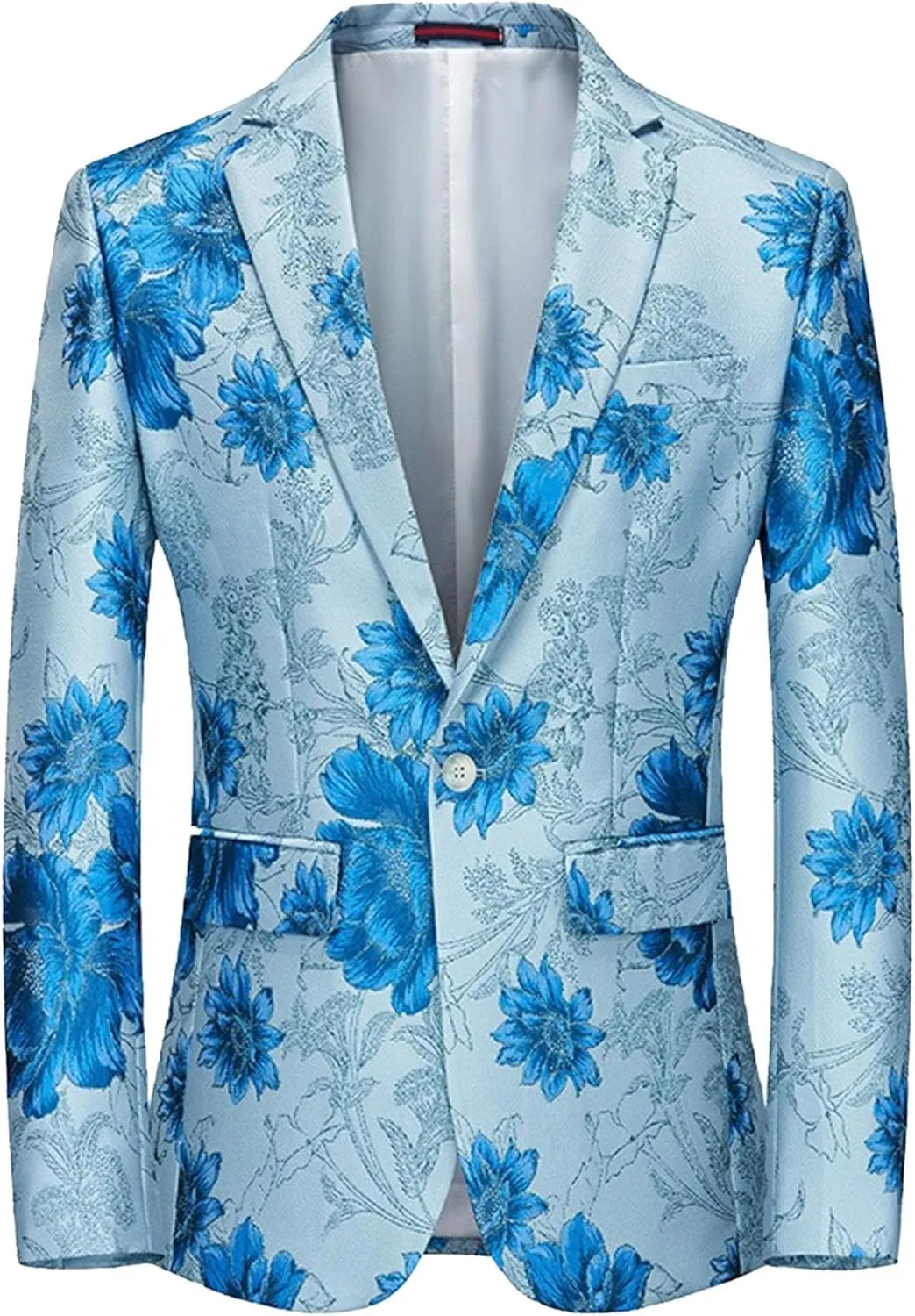 Men's Slim Fit Printed Floral Blazer Suit Casual One-Button Printed Suit Rose Embroidered Suit Jacket Prom Dinner
