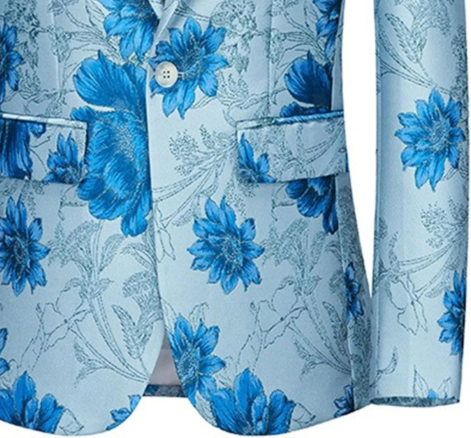 Men's Slim Fit Printed Floral Blazer Suit Casual One-Button Printed Suit Rose Embroidered Suit Jacket Prom Dinner