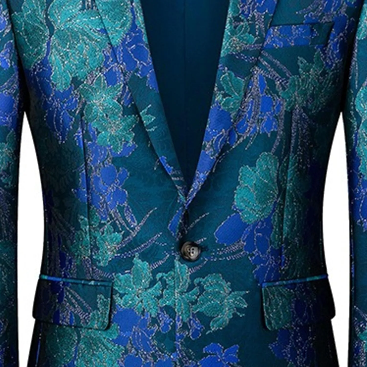 Men's Slim Fit Printed Floral Blazer Suit Casual One-Button Printed Suit Rose Embroidered Suit Jacket Prom Dinner