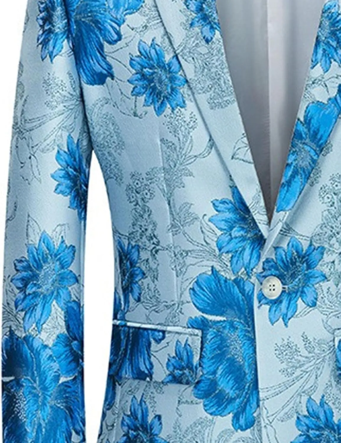 Men's Slim Fit Printed Floral Blazer Suit Casual One-Button Printed Suit Rose Embroidered Suit Jacket Prom Dinner