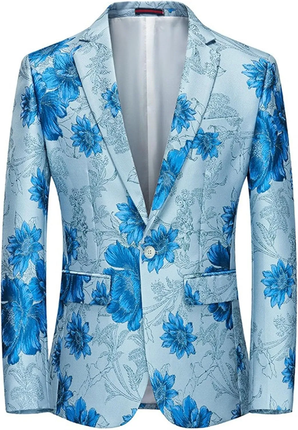 Men's Slim Fit Printed Floral Blazer Suit Casual One-Button Printed Suit Rose Embroidered Suit Jacket Prom Dinner
