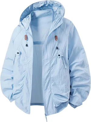 Mens Spring Jacket Lightweight Windbreaker, Lightweight Hooded Sun Protection Big and Tall Jacket