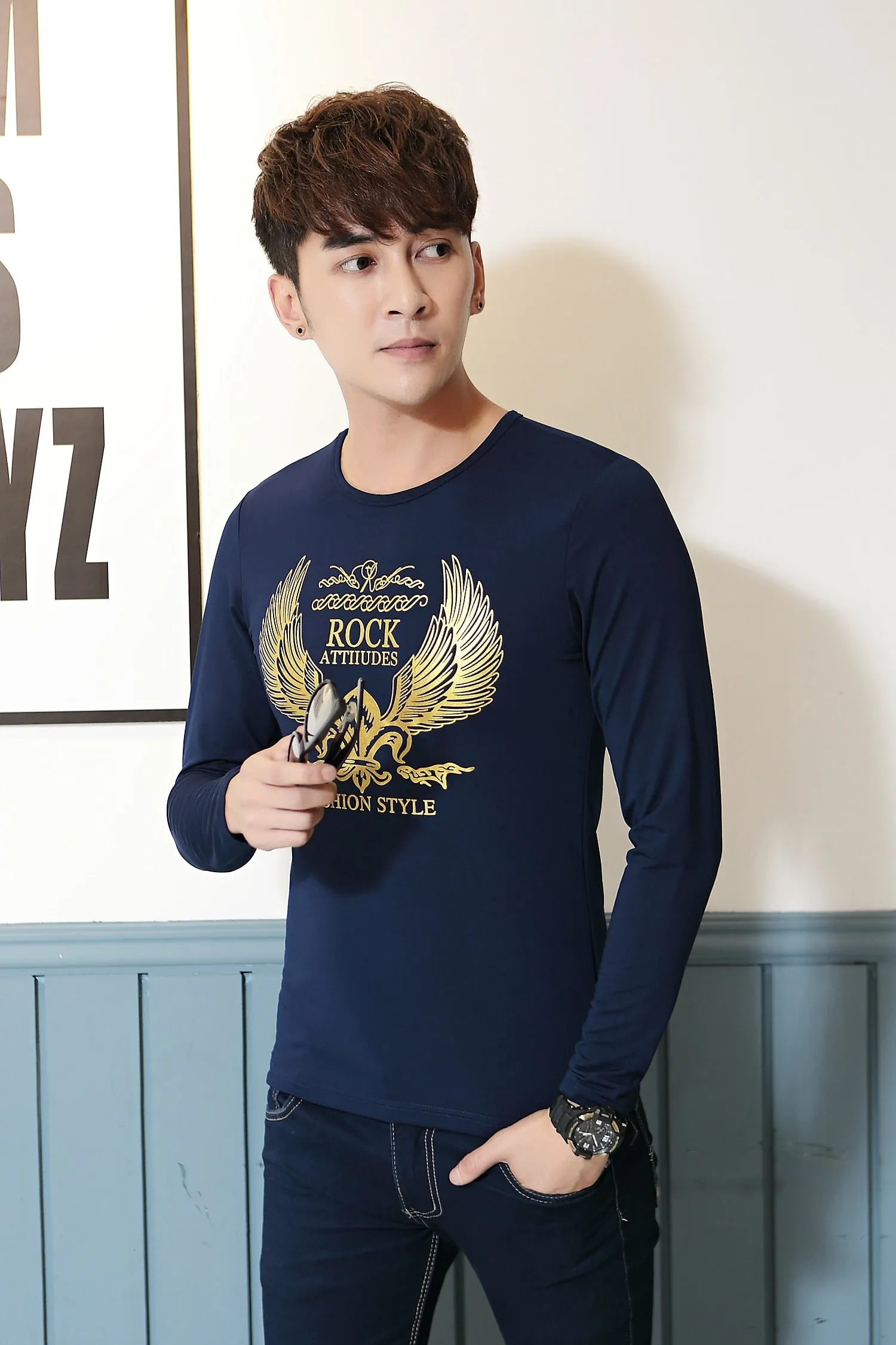 Men's Spring/Autumn O-Neck Long-Sleeved Slim Fit T-Shirt