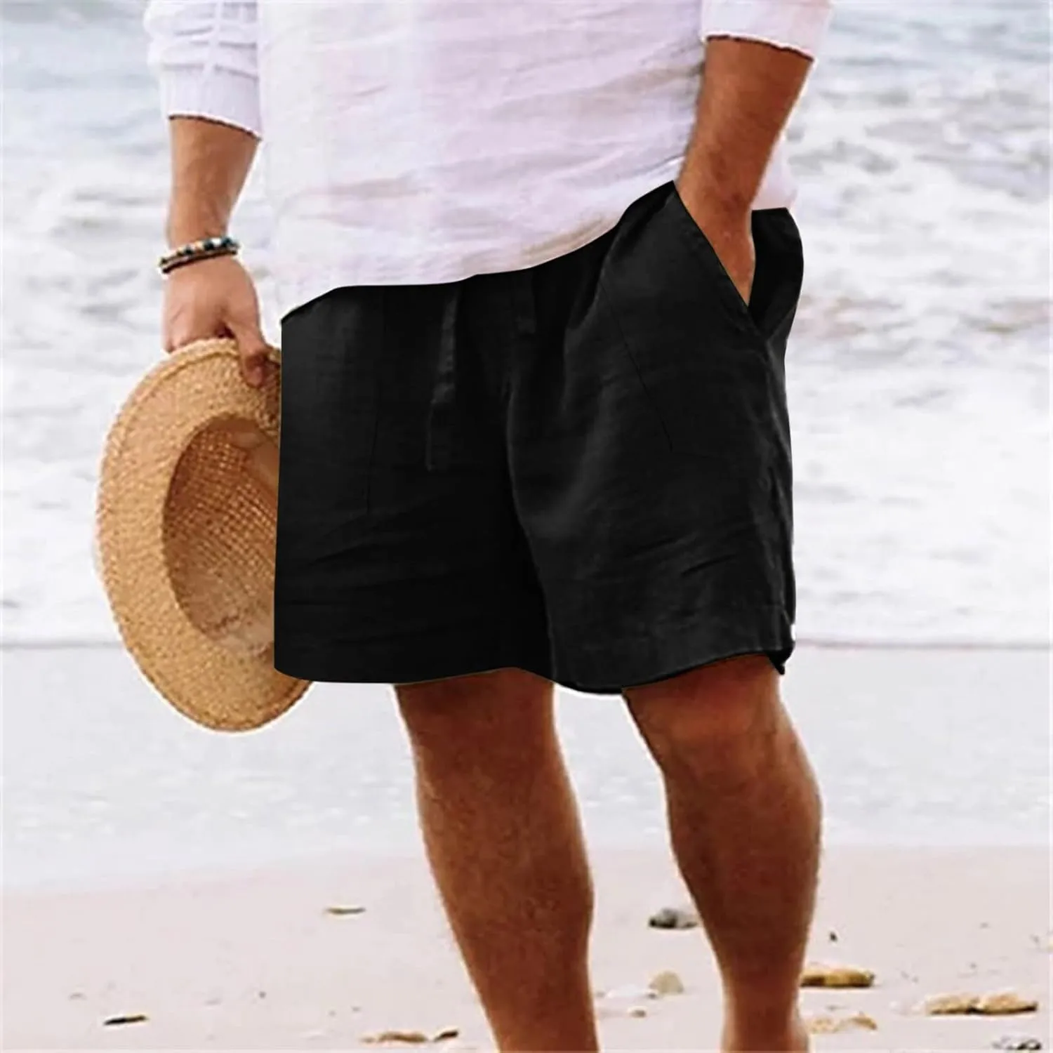 Mens Summer Cotton Linen Shorts Fashion Slim Five Minute Pants Beach Shorts Men'S Cotton Mens Summer Cotton Linen