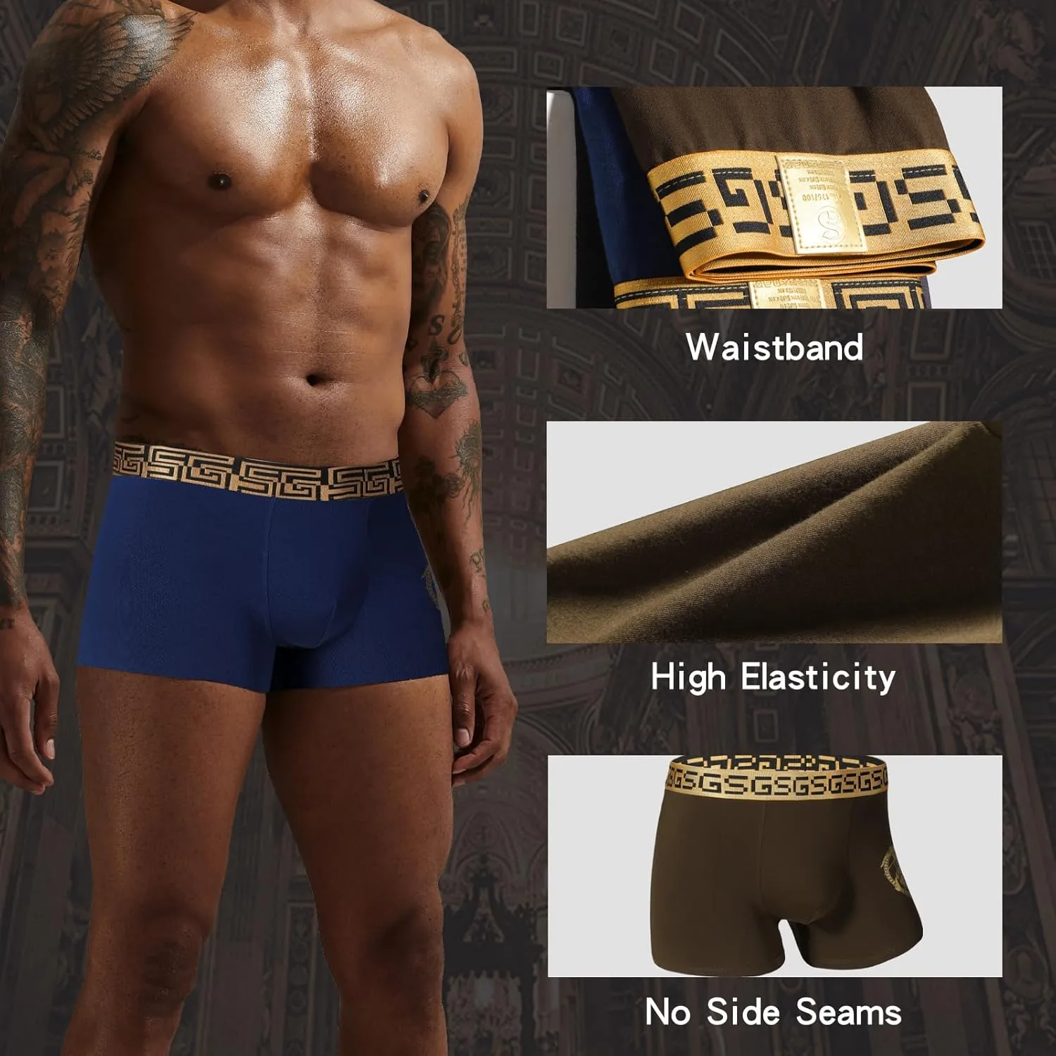 Mens Underwear Boxer Brief Multicolor Cotton Stretch Cotton Flat Front Underpants for Men