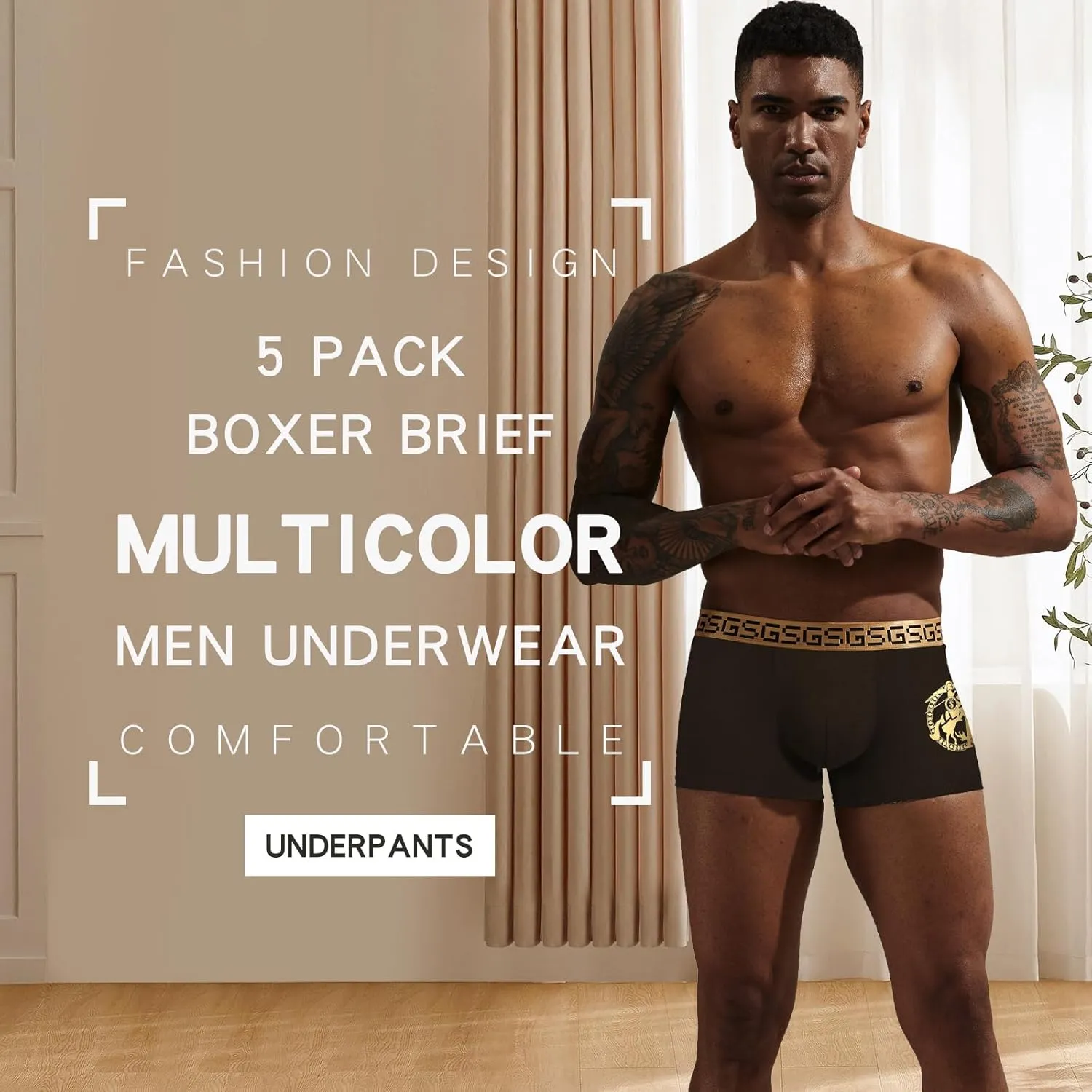 Mens Underwear Boxer Brief Multicolor Cotton Stretch Cotton Flat Front Underpants for Men