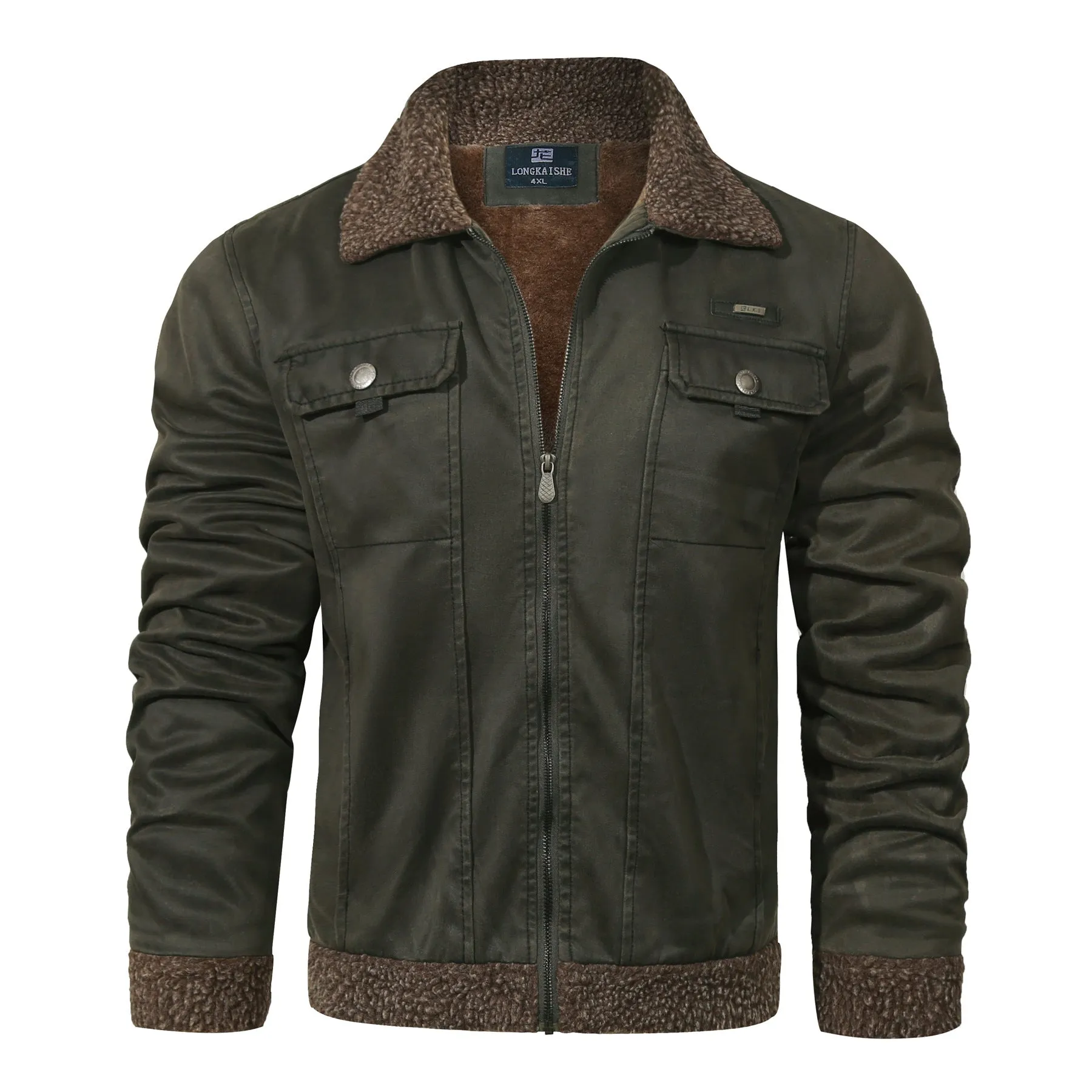 MEN'S WINTER PLUSH COLLAR JACKET FUR INTEGRATED COAT