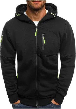 Mens Zip Up Hoodie Casual Long Sleeve Drawstring Hooded Sweatshirts Slim Fit Lightweight Gym Workout Athletic Jacket