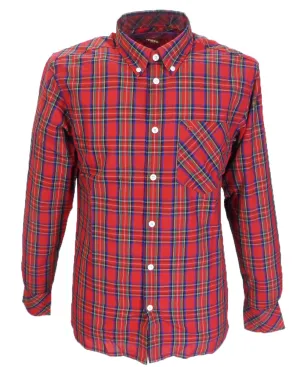 Merc Red Neddy Cotton Long Sleeved Retro Mod Button Down Shirts