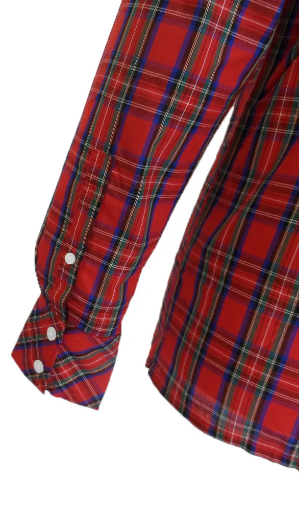 Merc Red Neddy Cotton Long Sleeved Retro Mod Button Down Shirts