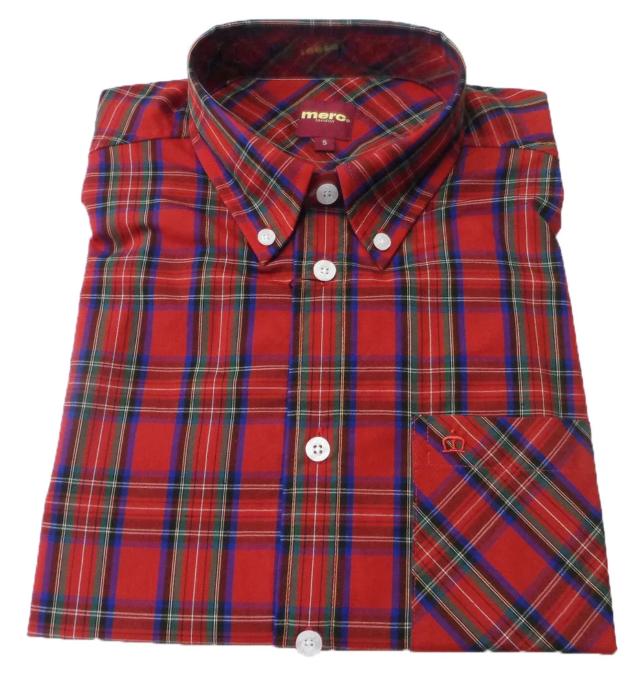 Merc Red Neddy Cotton Long Sleeved Retro Mod Button Down Shirts