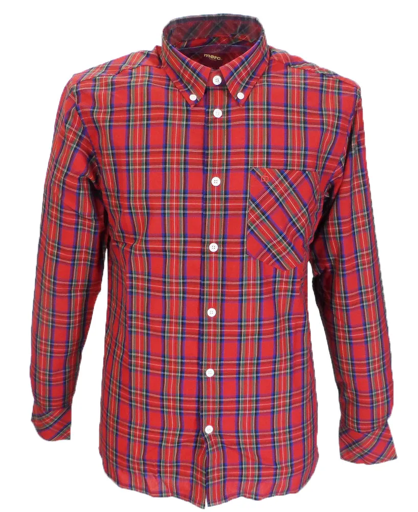 Merc Red Neddy Cotton Long Sleeved Retro Mod Button Down Shirts