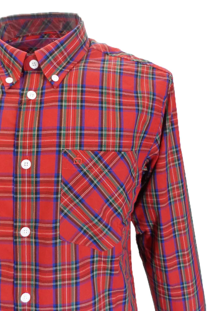Merc Red Neddy Cotton Long Sleeved Retro Mod Button Down Shirts
