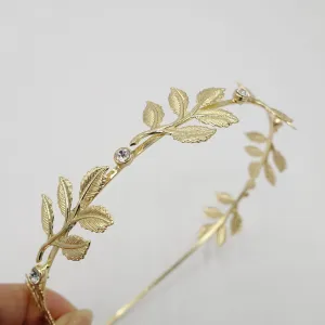 metal leaves branch headband thin bridal hair accessory