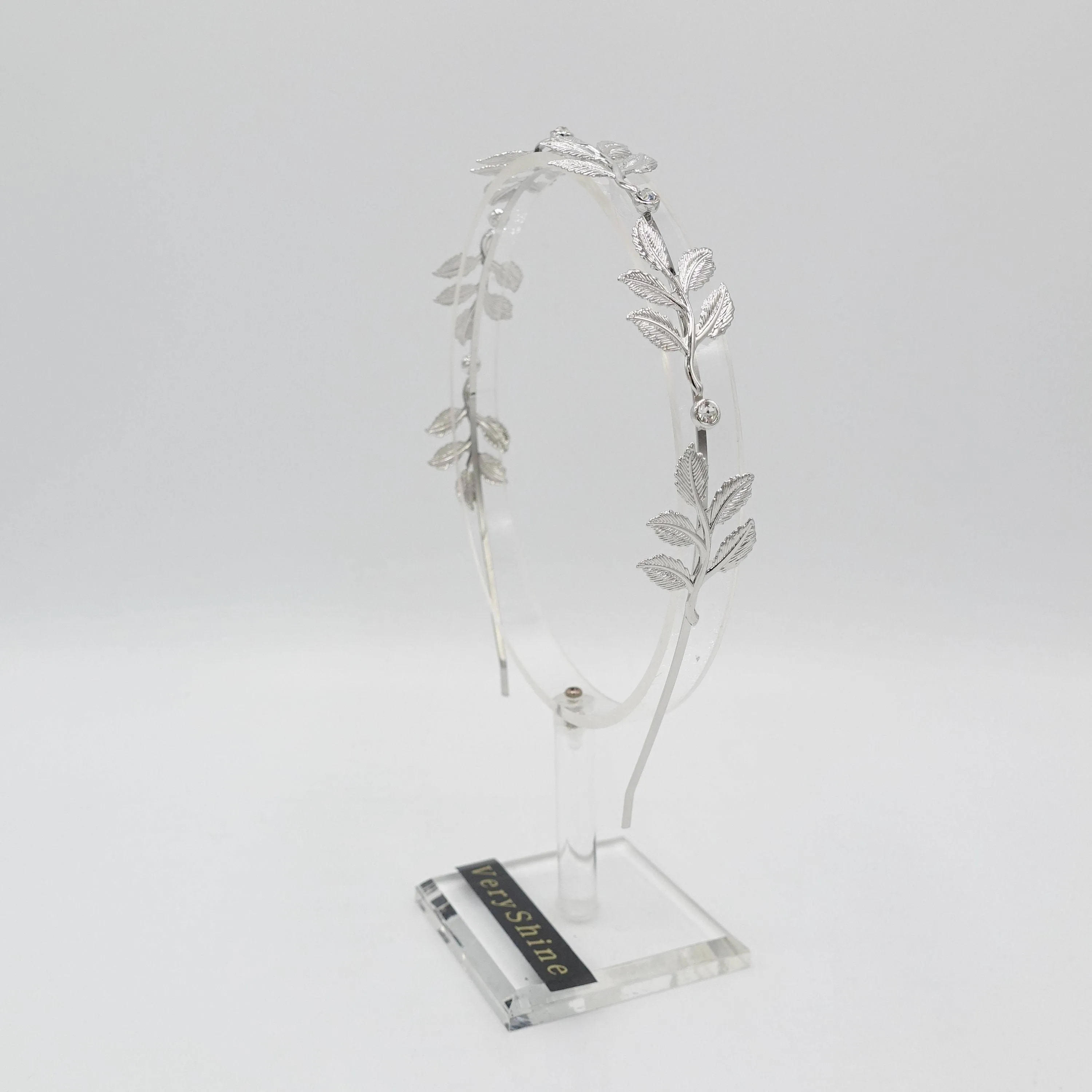 metal leaves branch headband thin bridal hair accessory