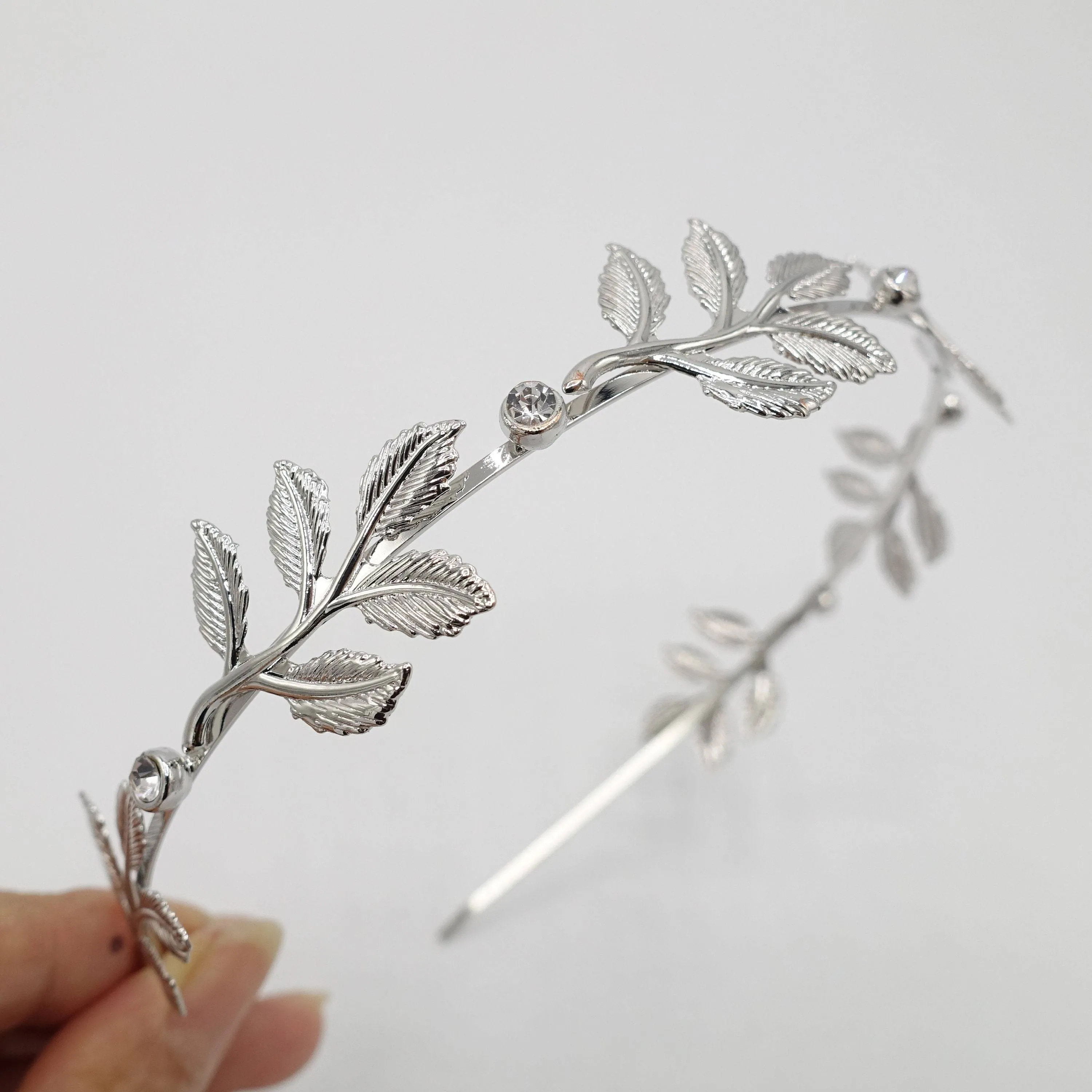 metal leaves branch headband thin bridal hair accessory